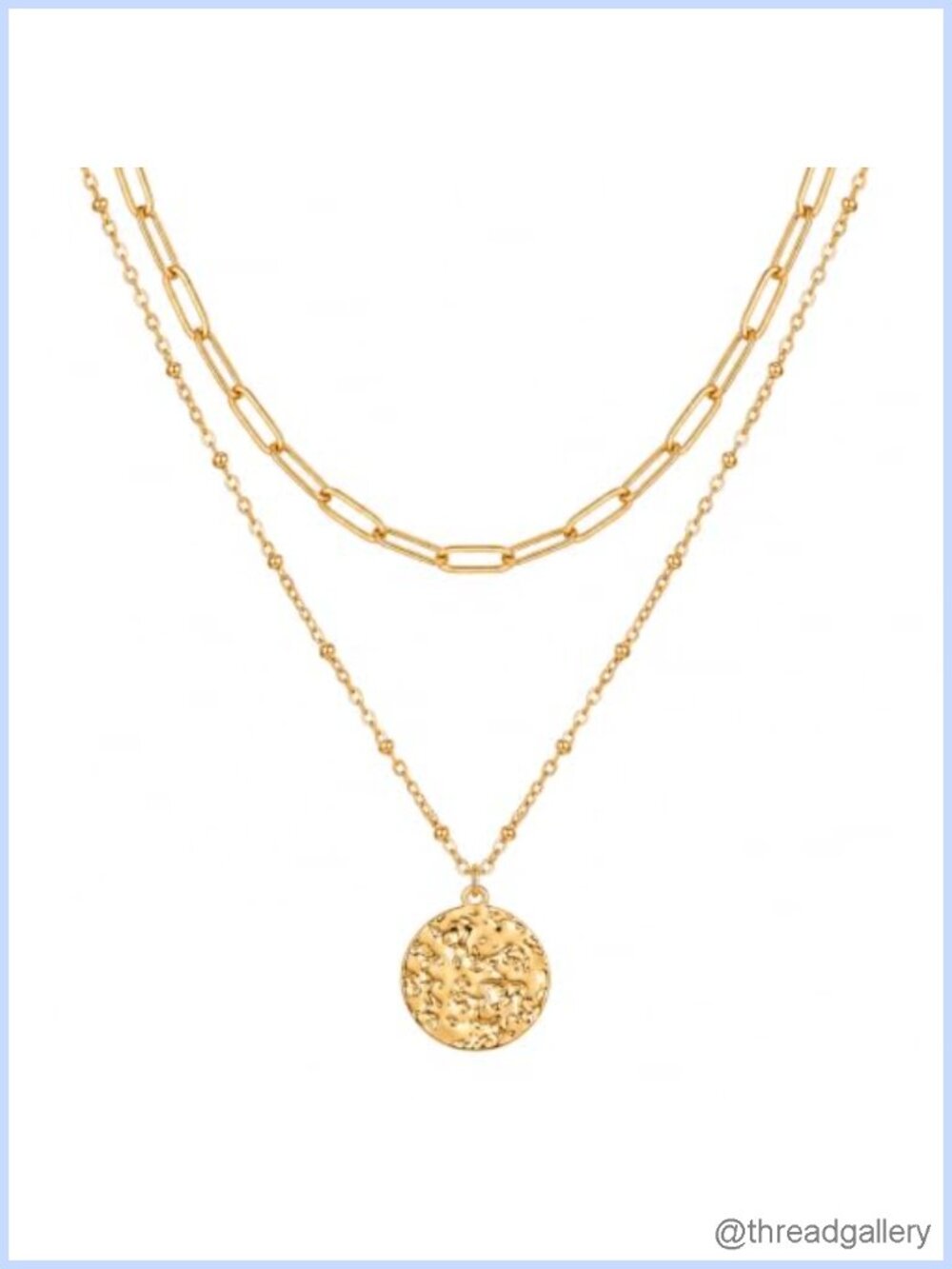18K Gold Plated Stainless Steel Layered Necklace Set Paperclip Medallion